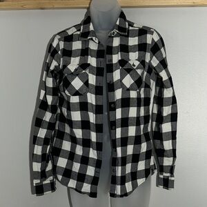 Eddie Bauer Black and White Plaid Button Down Shirt